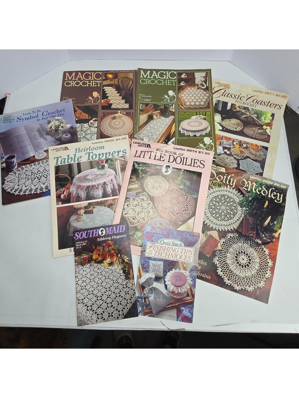 Vintage Lot of 9 Leisure Arts Leaflets Crochet  Doilies Rugs Table Toppers